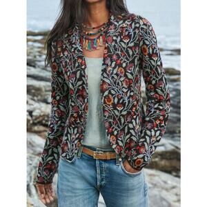 Peruvian Connection Floral Jacquard Jacket Pima Cotton Boho Blazer